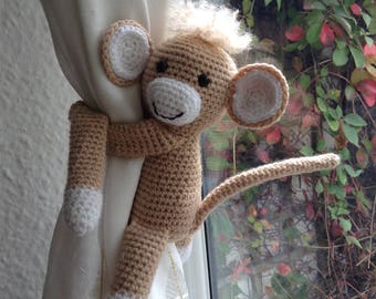 Crochet Monkey Curtain Tiebacks, Nursery Decor, Baby Gift (Pair)