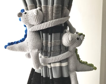 Crochet Dragon Curtain Tiebacks, Dinosaur Nursery Decor
