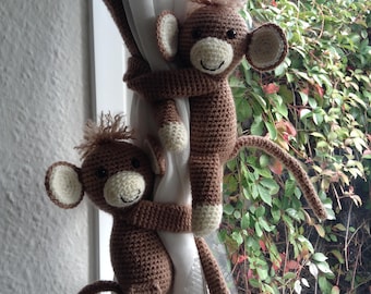 Crochet Monkey Curtain Tiebacks, Nursery Decor, Baby Shower Gift