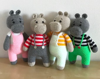 Crochet toy Happy Hippo amigurumi soft plush Hippopotamus handmade toy doll gift for kids birthday cute present for children stuffed animal