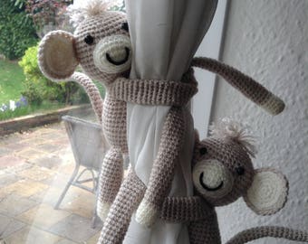 Crochet Monkey Curtain Tiebacks, Nursery Decor (Pair)