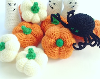 Halloween decorations (set of 3) crochet pumpkin amigurumi ghost amigurumi spider Halloween home decoration gifts for kids crochet spider