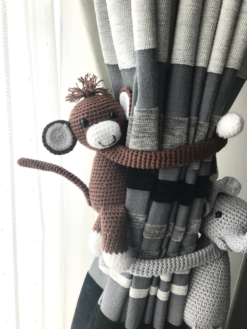 Crochet Animal Curtain Tie Backs Monkey and Elephant Nursery Etsy