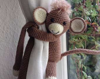 Cortinas de mono con lazo en la espalda, cortina individual con lazo en la espalda, cortina de animales, lazo en la espalda, decoración de guardería, nuevo regalo para bebés, regalo para nuevos padres, regalo para baby shower