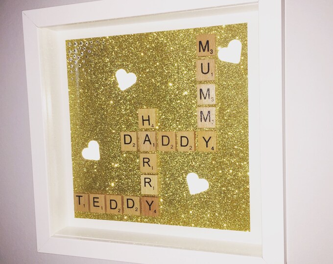 Wedding Square Family Scrabble Art Frame Gift Love Family Christmas Glitter