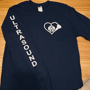 Personalized Heart Shaped Ultrasound Wand Monogram Tshirt, Ultrasound Tech Shirt, Monogram Sonographer Tech Shirt, Shirts, Gift Sonographer