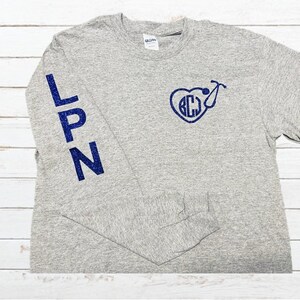 Monogrammed Nurse Shirt, Monogrammed Stethoscope Shirt, Glitter Nurse LPN  Sleeve Design Shirt, Glitter Monogram Shirt