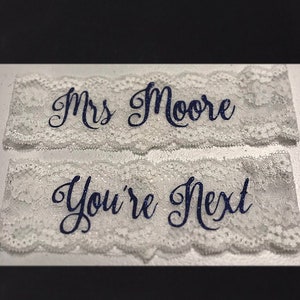 Jarretière bleue, jarretière mariage, jarretières, personnalisé quelque chose bleu, vous êtes ensuite, jarretière de mariée jarretière, jarretières de mariage personnalisé, tirage au sort