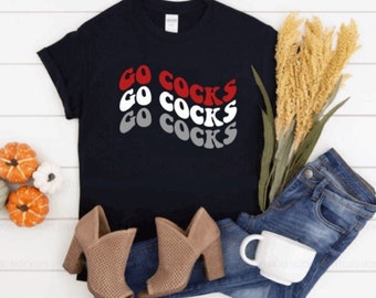 Groovy Wave Go Cocks Shirt Retro Carolina Shirt College Student Gift South Carolina Gamecocks Voetbal T-Shirt Bumperkleven Tee Voetbalshirt