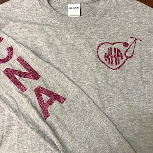 Monogrammed Nurse Shirt, Monogrammed Stethoscope Shirt, Glitter Nurse LPN CNA Sleeve Design, Nurse Shirt, Glitter Monogram Shirt, CNA Shirt