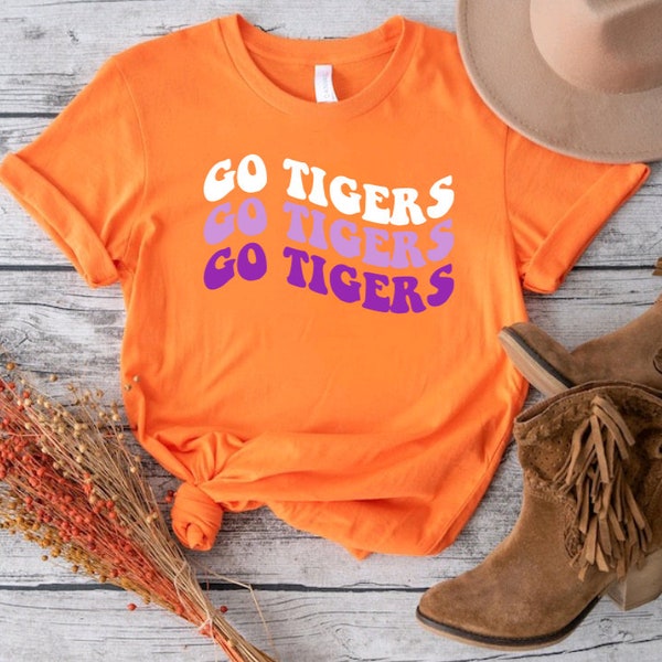 Groovy Wave Go Tigers Shirt Retro Clemson Shirt College Student Gift Clemson Football T-Shirt Clemson Tailgating Tee Football Season Shirt