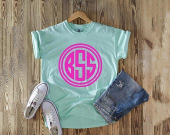 Monogrammed Comfort Colors T-Shirt, Circle Monogram Shirt, Personalized shirt, Monogrammed Comfort Color tee, monogrammed tshirt personalize