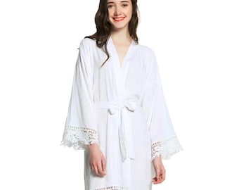 PERSONALIZED LACE ROBES, Cotton Lace Bridesmaid Robes, Lace Bridal Robe, Bridal Party Robes, Lace Bride Robe, Wedding Robe, Bridesmaid Gift