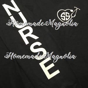 Monogrammed Nurse Shirt, Monogrammed Stethoscope Shirt, Glitter Nurse RN LPN MA cna Sleeve Design, Nurse Shirt, Glitter Monogram Shirt image 4