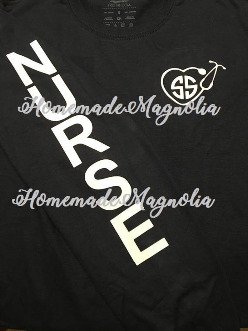 Monogrammed Nurse Shirt, Monogrammed Stethoscope Shirt, Glitter Nurse RN LPN MA cna Sleeve Design, Nurse Shirt, Glitter Monogram Shirt image 4