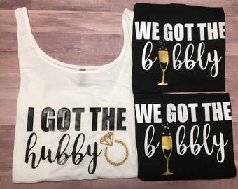 Bachelorette Party Tanks, Bride Gold Bridal Tank, I Got The Hubby We Got the Bubbly Shirt, Bride Squad, Matching Bachelorette Tank Plus Size