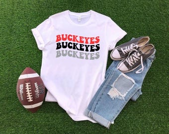 Groovy Wave shirt retro Ohio shirt student cadeau karmozijnrode voetbal T-shirt OH IO bumperkleven Tee voetbal seizoen shirt