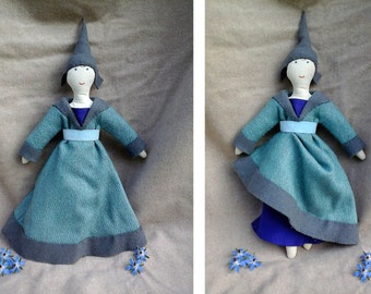 Medieval Doll late 15th century Holland/Historical handmade doll/Blue doll dress
