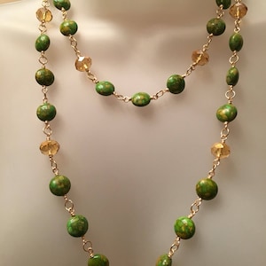 Green Mosaic and Topaz Beads