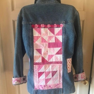 Upcycled Pink Patchwork Denim Jacket Size M
