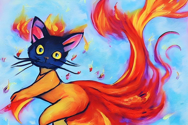 The Fire Cat Goddess Animal Painting AI Digital High Quality Wall Art ...