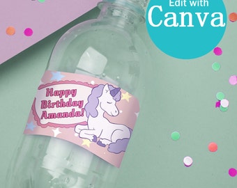 Kids Water Bottle Labels Template Sleepover Party Supplies Unicorn Party Favors Decor Girls Slumber Party Favor Gifts Instant Download Canva