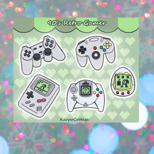 Hoja de pegatinas para mandos retro, planificador de bullet journal, nostalgia de los 90, consola de juegos Pixel Art