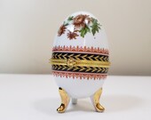 Hand Painted Porcelain Footed Egg Trinket Box
