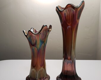 FENTONフェントンカー二バルアンティークUSA carnival  vase Fenton Diamond and Rib Amethyst Carnival Glass Vases - Sold