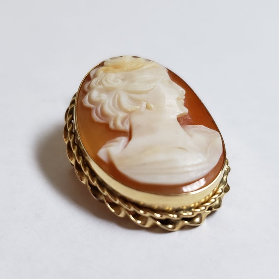 Antique 14 kt Gold Cut Shell Cameo Pendant/Brooch - image 10