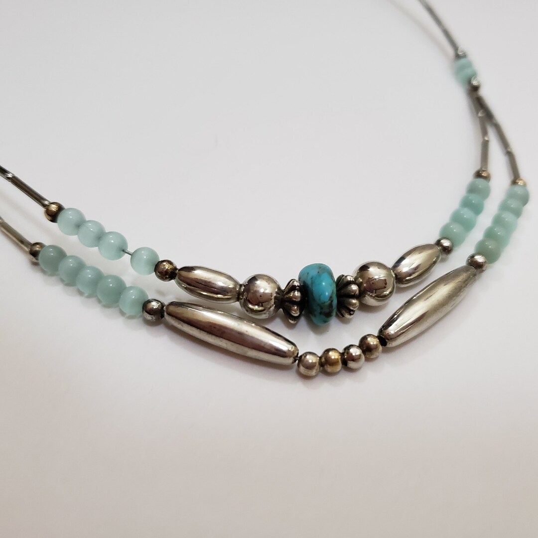 Beautiful Silver and Turquoise Beaded Necklace - Etsy