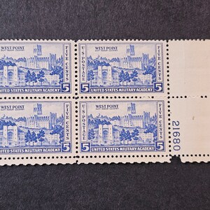 Block of 4 Unused 1937 5 Cent West Point Stamps