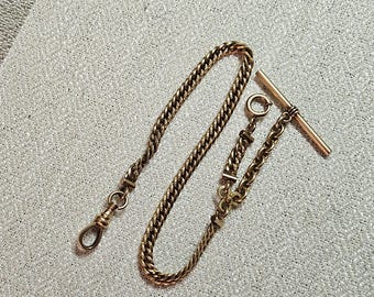 Gold Fill Pocket Watch Chain with Woven Link Design and Matching Drop