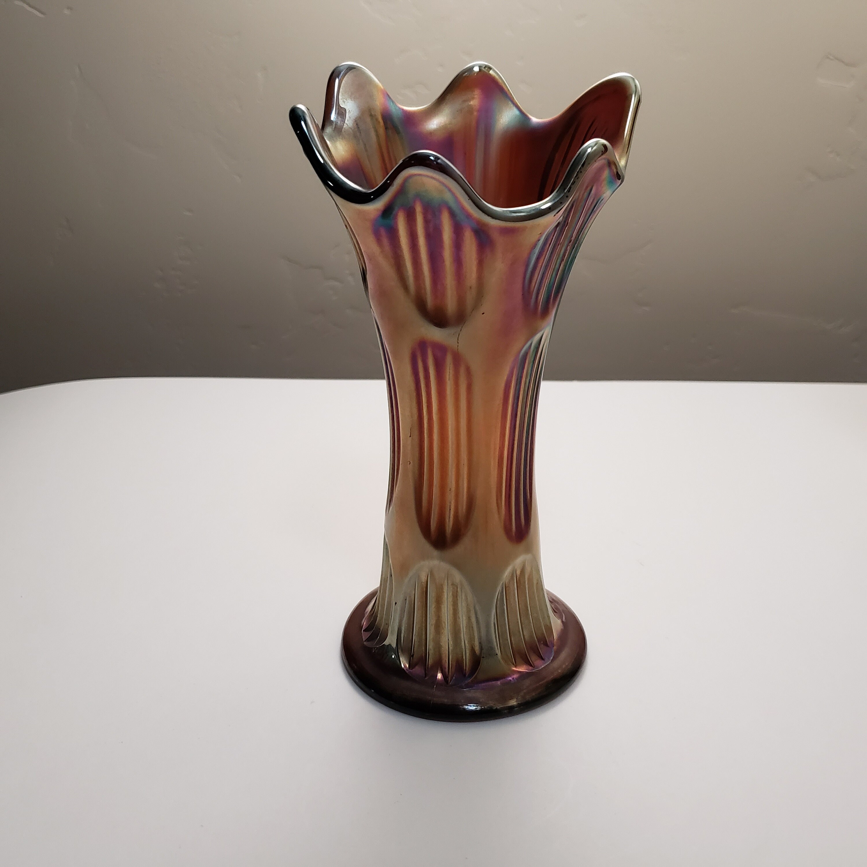 Fenton Diamond and Rib Amethyst Carnival Glass Vases - Sold