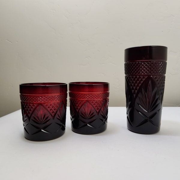 Ruby Red Cristal D'Arques Durand Tumblers - Old Fashioned and Tall