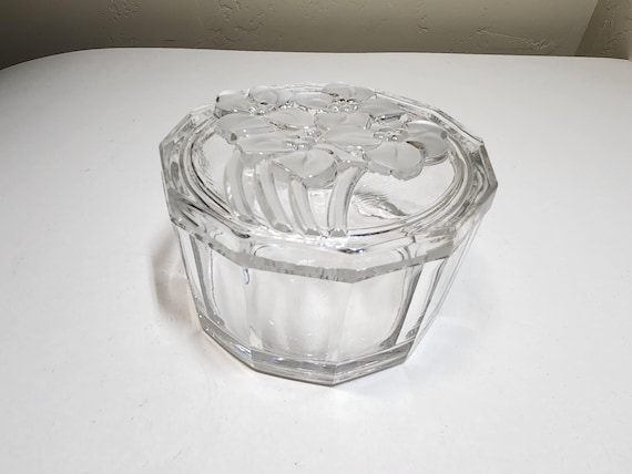 Glass Lidded Powder Jar, Dresser Box, Candy Box