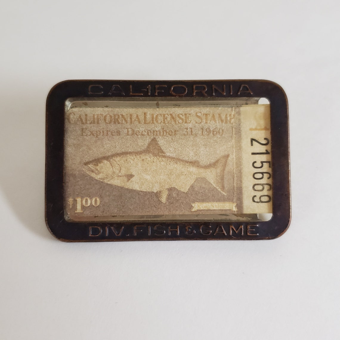 Old California Fish and Game License Frame With 1960