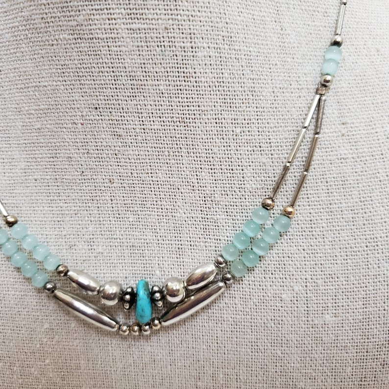 Beautiful Silver and Turquoise Beaded Necklace | Etsy