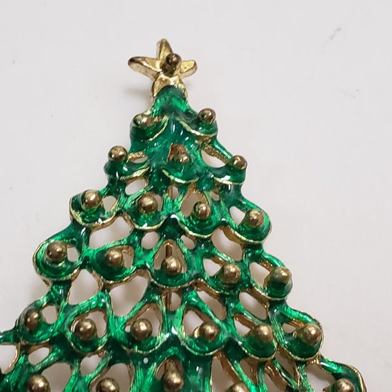 Green and Red Enamel Christmas Tree Brooch - image 2