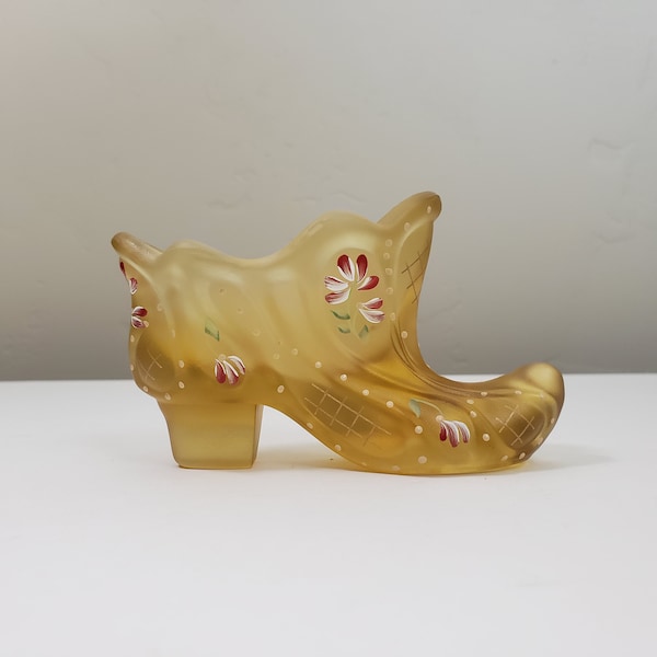 Fenton Hand Painted Gold Satin Boot - Signed by Rochelle Buskirk