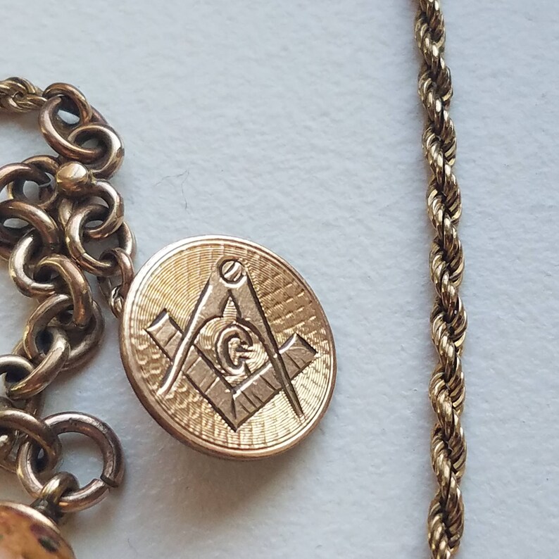 Gold Watch Fob Chain With Masonic Button and Masonic World Etsy
