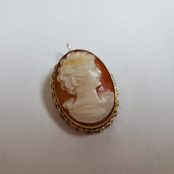 Antique 14 kt Gold Cut Shell Cameo Pendant/Brooch - image 2