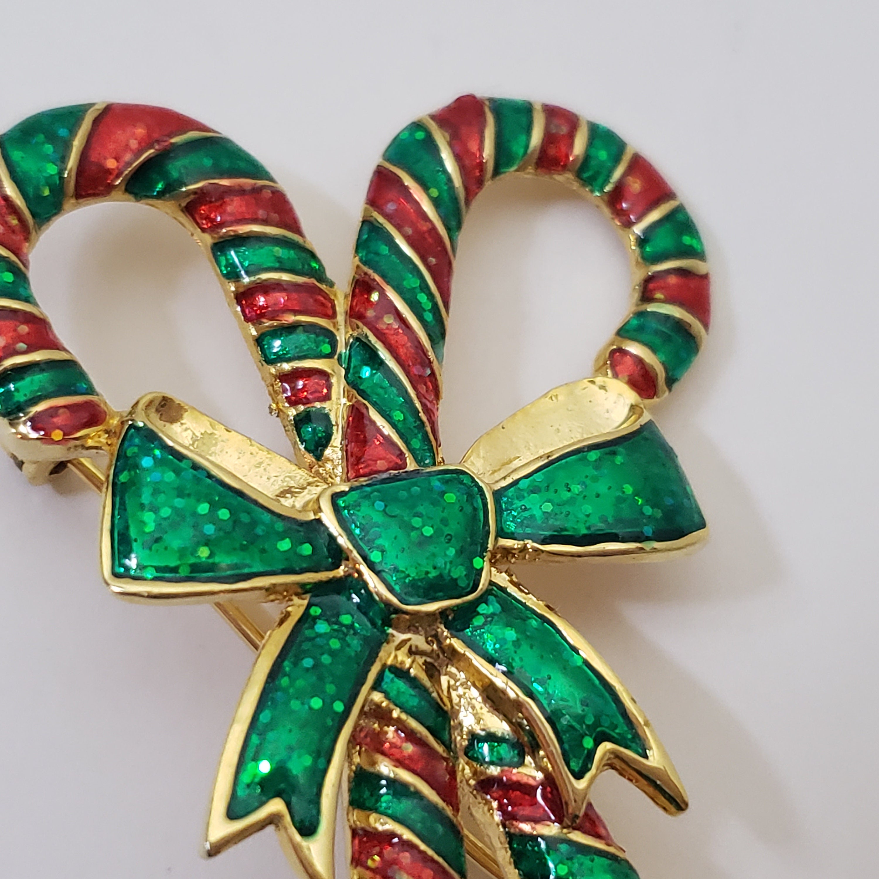 Red and Green Candy Cane Christmas Brooch Etsy