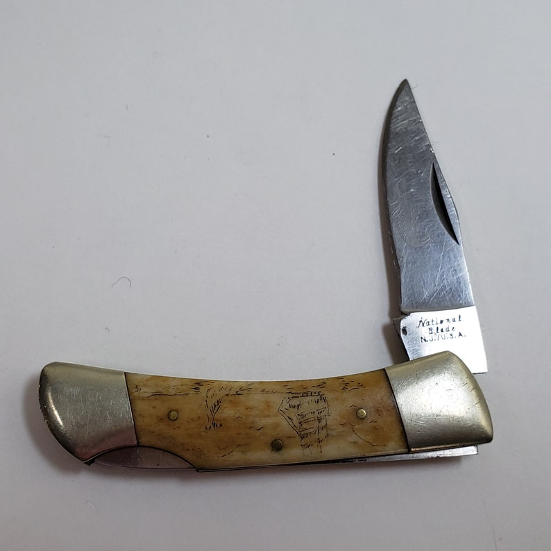 Vintage Scrimshaw Pocket Knife With National Blade Ship With Etsy