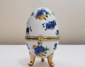 Hand Painted Porcelain Footed Egg Trinket Box
