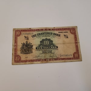 1956 Hong Kong The Chartered Bank 10 Dollar Note