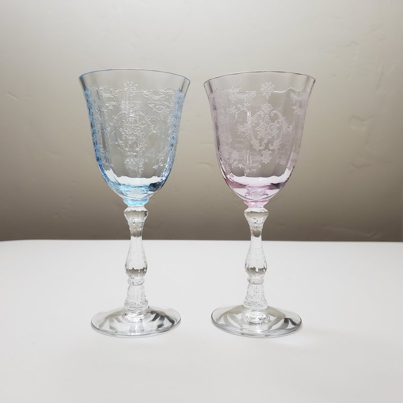 Fostoria Navarre Claret Wine With Blue or Pink Bowl Each Etsy