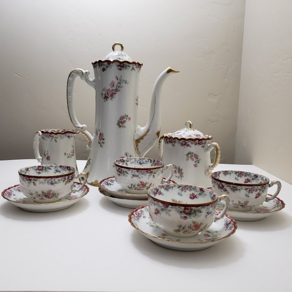 Antique Haviland & Co Limoges Tall Chocolate Pot Set With Covered