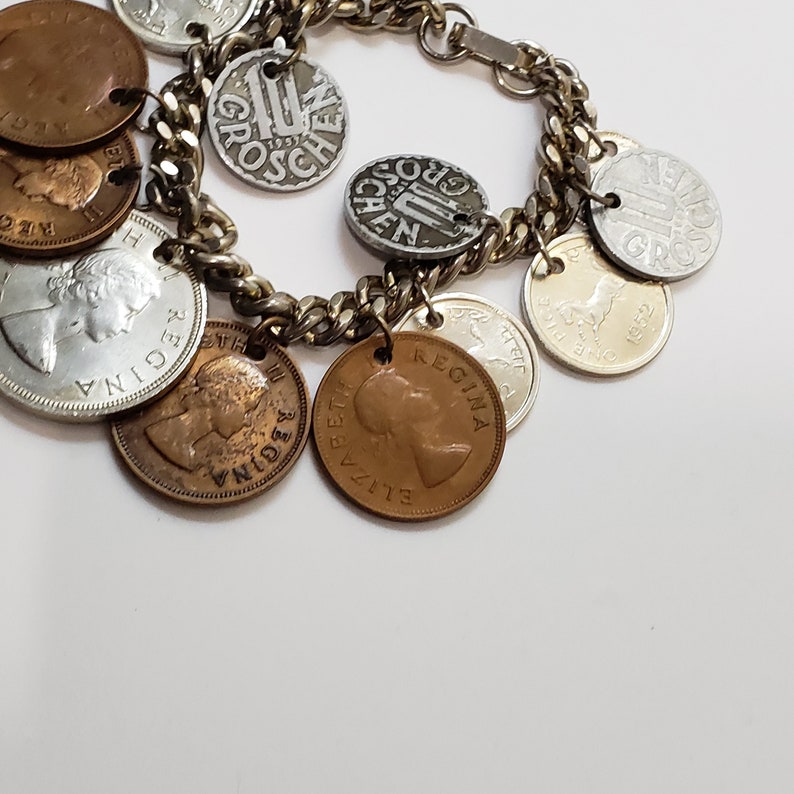 Silver Tone Coin Charm Bracelet With Foreign Coins From | Etsy