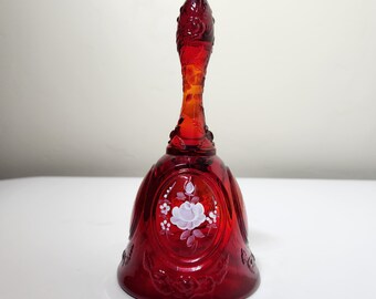 Fenton Red Amberina Bell Hand Painted and Signed Linda F.